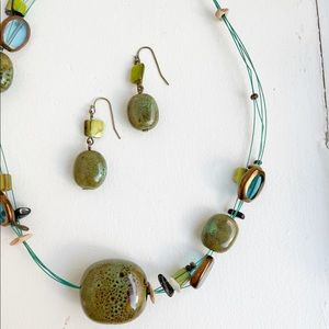 COPY - • green beaded necklace + earrings set •